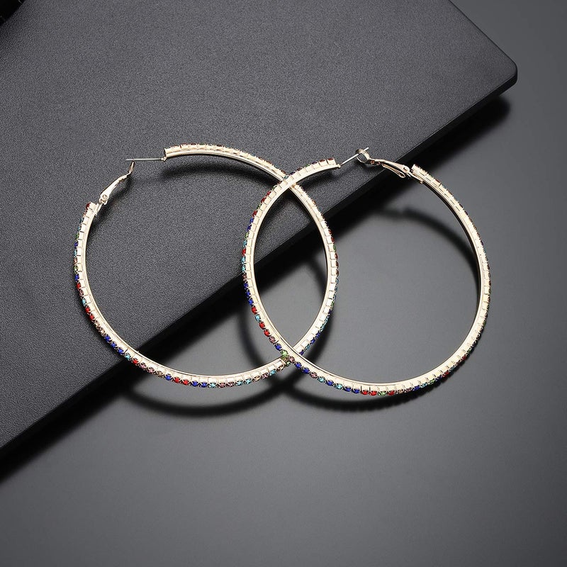 BSJELL Hoop Earrings for Women Large Rhinestone Dazzling Earrings Big Colorful Circle Dangle Hoops (Colourful) - Image 3